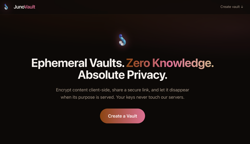 JunoVault: Zero-Knowledge Encrypted Sharing for the AI Era